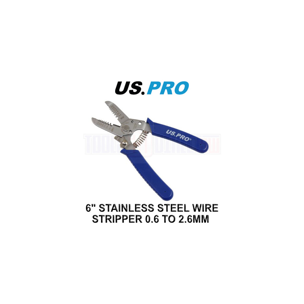 US PRO Tools Stainless Steel Wire Strippers Cutters 6 Inch 0.6 - 2.6mm 6840