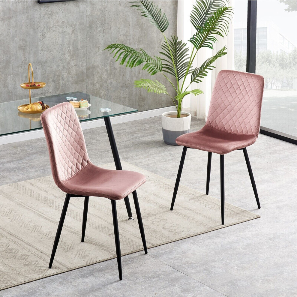 (2, Pink) Set of 1/2/4 Designer Velvet Fabric Dining Chairs Metal Legs Lexi Chairs