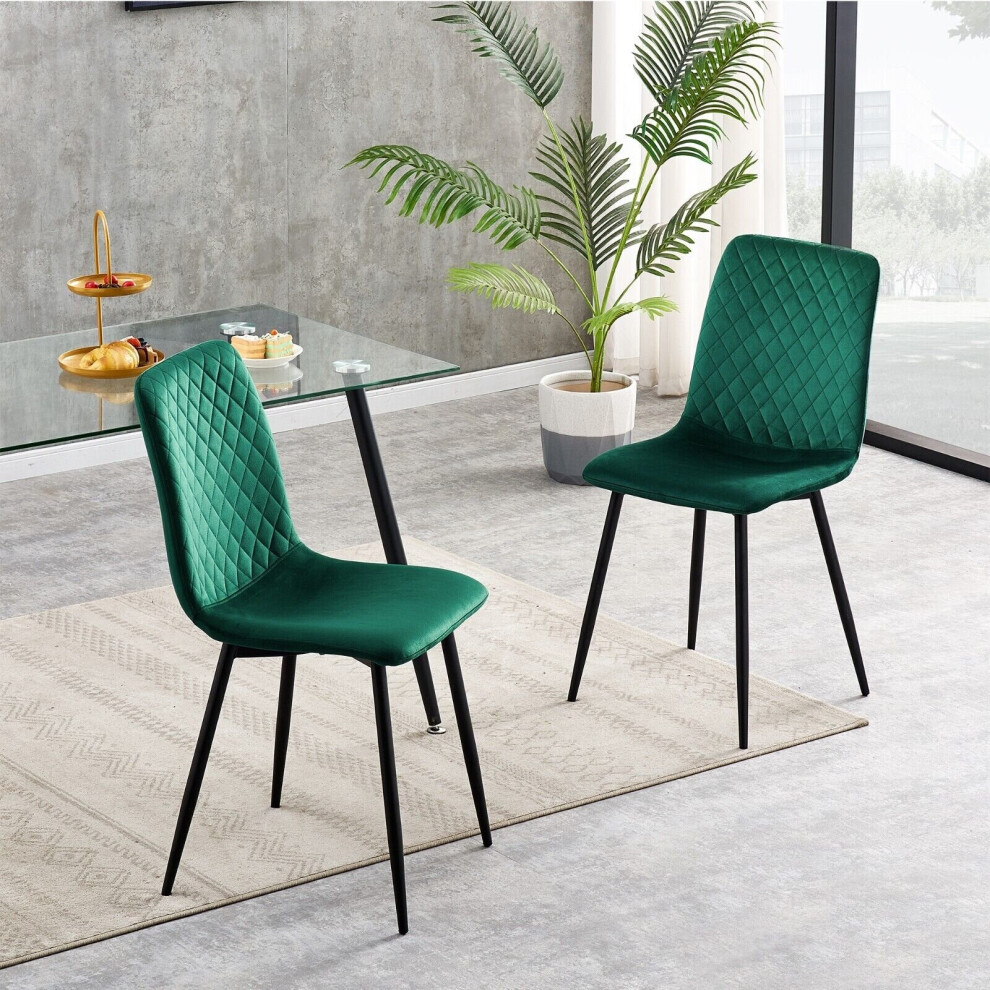 (2, Green) Set Of 1/2/4 Designer Velvet Fabric Dining Chairs Metal Legs Lexi Chairs