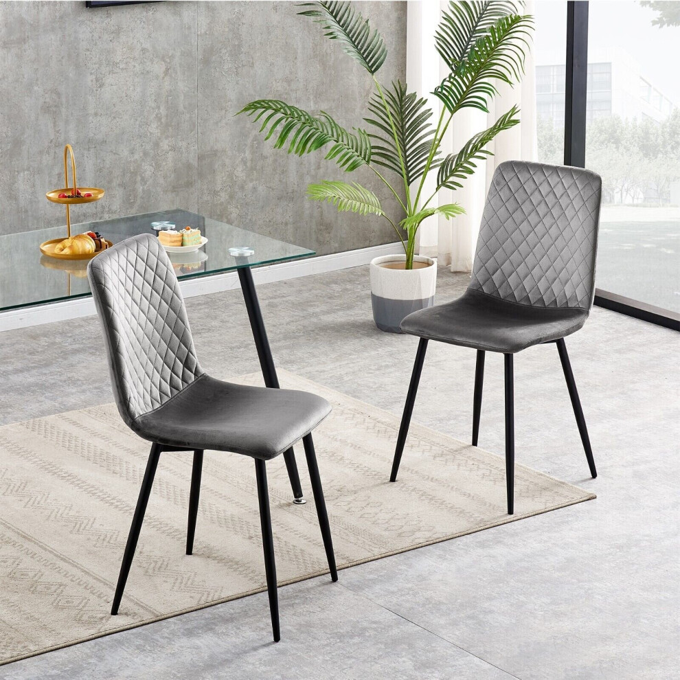 (2, Dark grey) Set of 1/2/4 Designer Velvet Fabric Dining Chairs Metal Legs Lexi Chairs