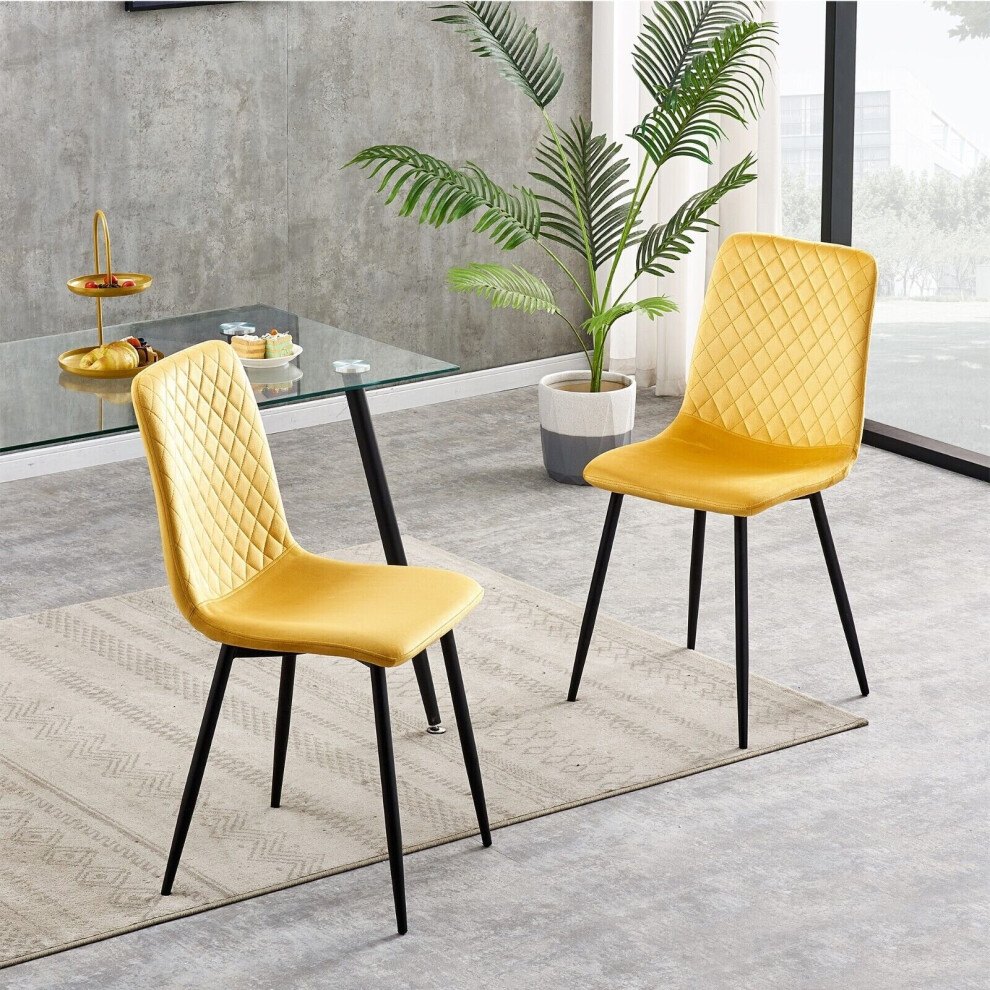 (2, Yellow) Set Of 1/2/4 Designer Velvet Fabric Dining Chairs Metal Legs Lexi Chairs