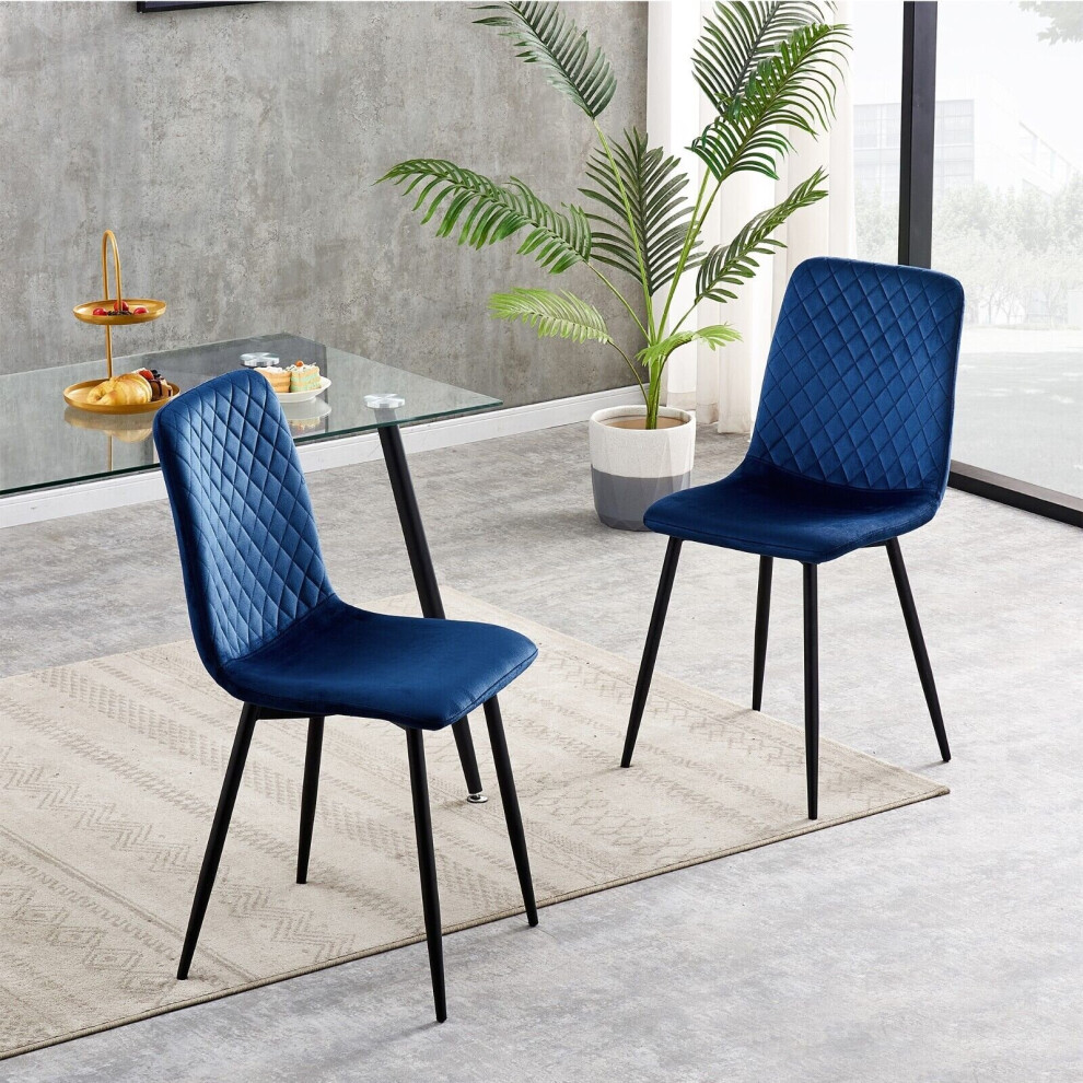 (2, Blue) Set Of 1/2/4 Designer Velvet Fabric Dining Chairs Metal Legs Lexi Chairs