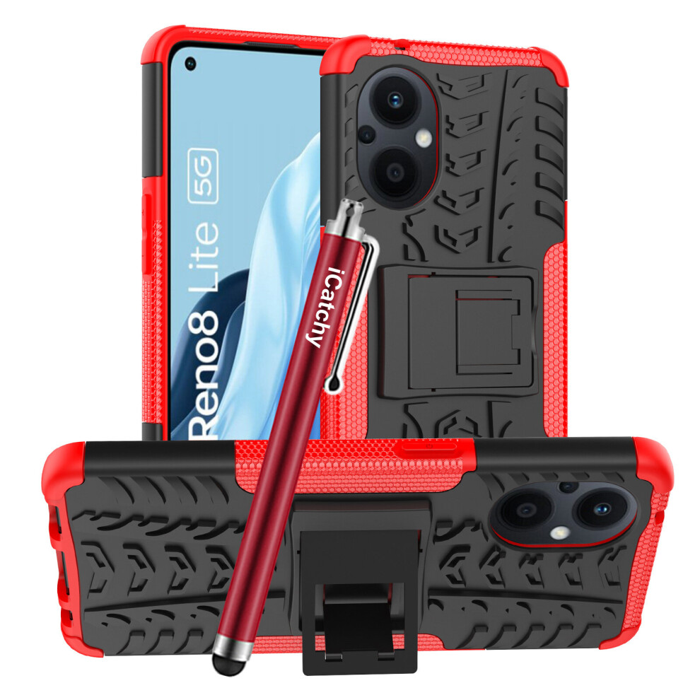 Photos - Case  Oppo Reno 8 Lite 5G, Dual Layer Shockproof Cover Red Oppo Reno 8 Lite 5G(Red)