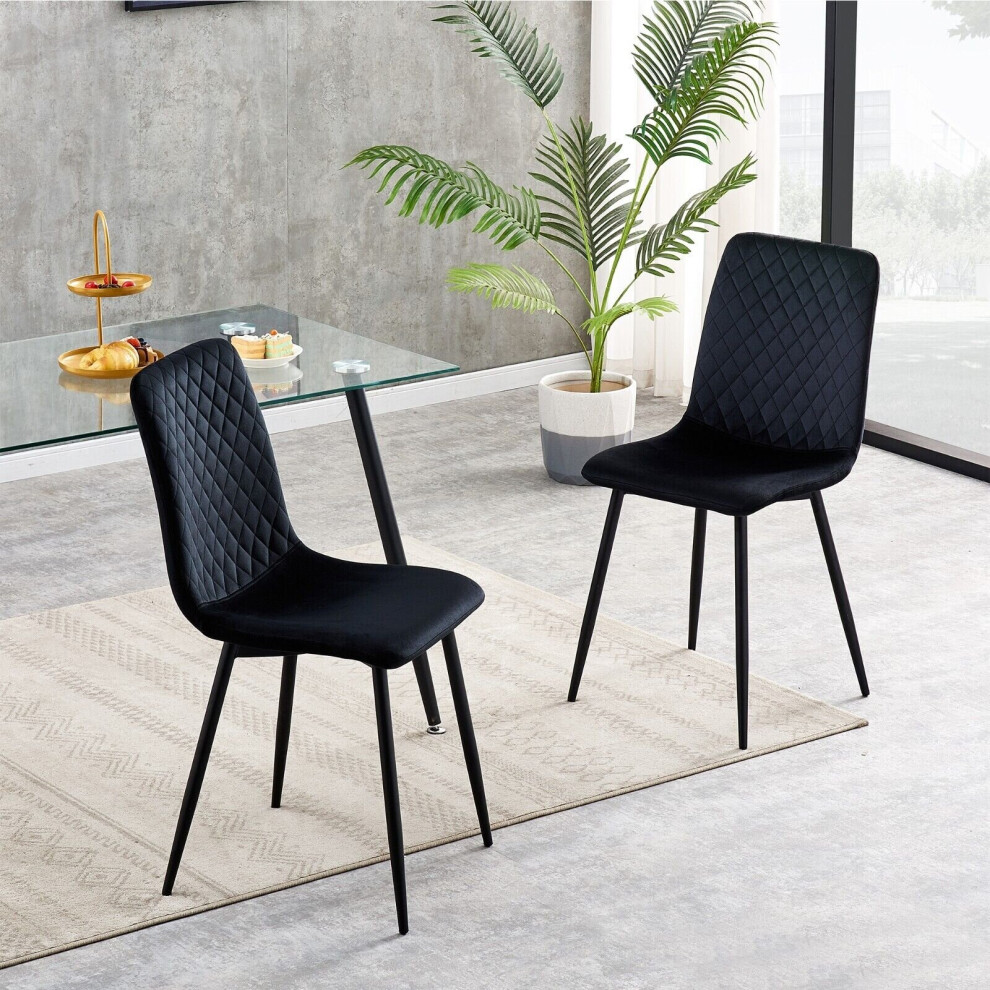 (2, Black) Set Of 1/2/4 Designer Velvet Fabric Dining Chairs Metal Legs Lexi Chairs