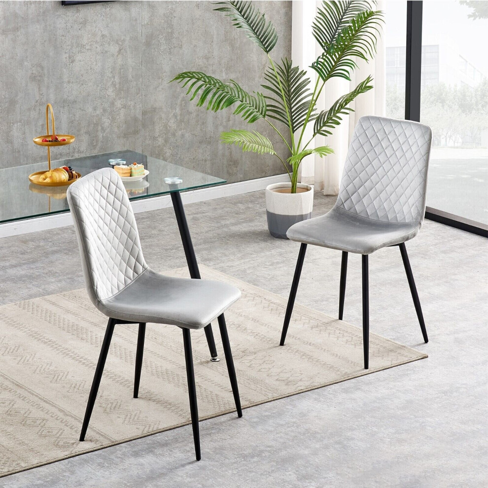 (2, Light grey) Set of 1/2/4 Designer Velvet Fabric Dining Chairs Metal Legs Lexi Chairs