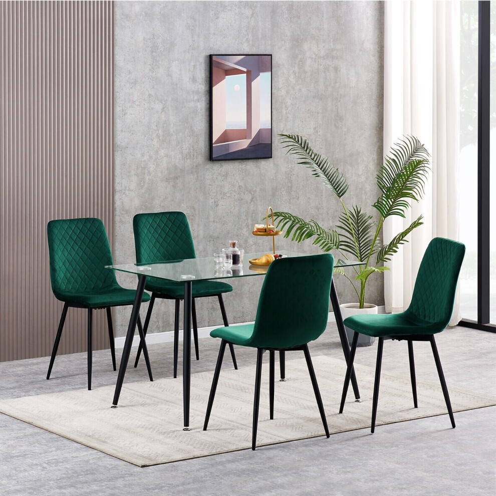 (4, Green) Set of 1/2/4 Designer Velvet Fabric Dining Chairs Metal Legs Lexi Chairs