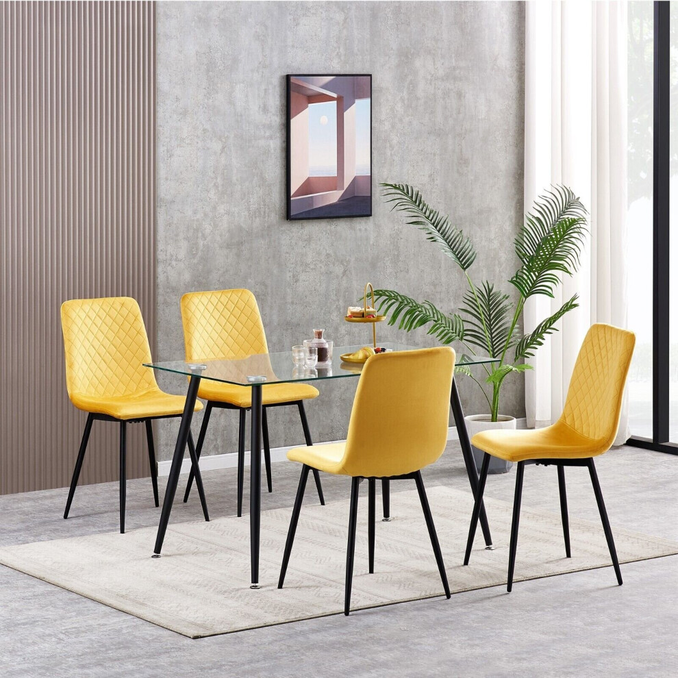 (4, Yellow) Set Of 1/2/4 Designer Velvet Fabric Dining Chairs Metal Legs Lexi Chairs