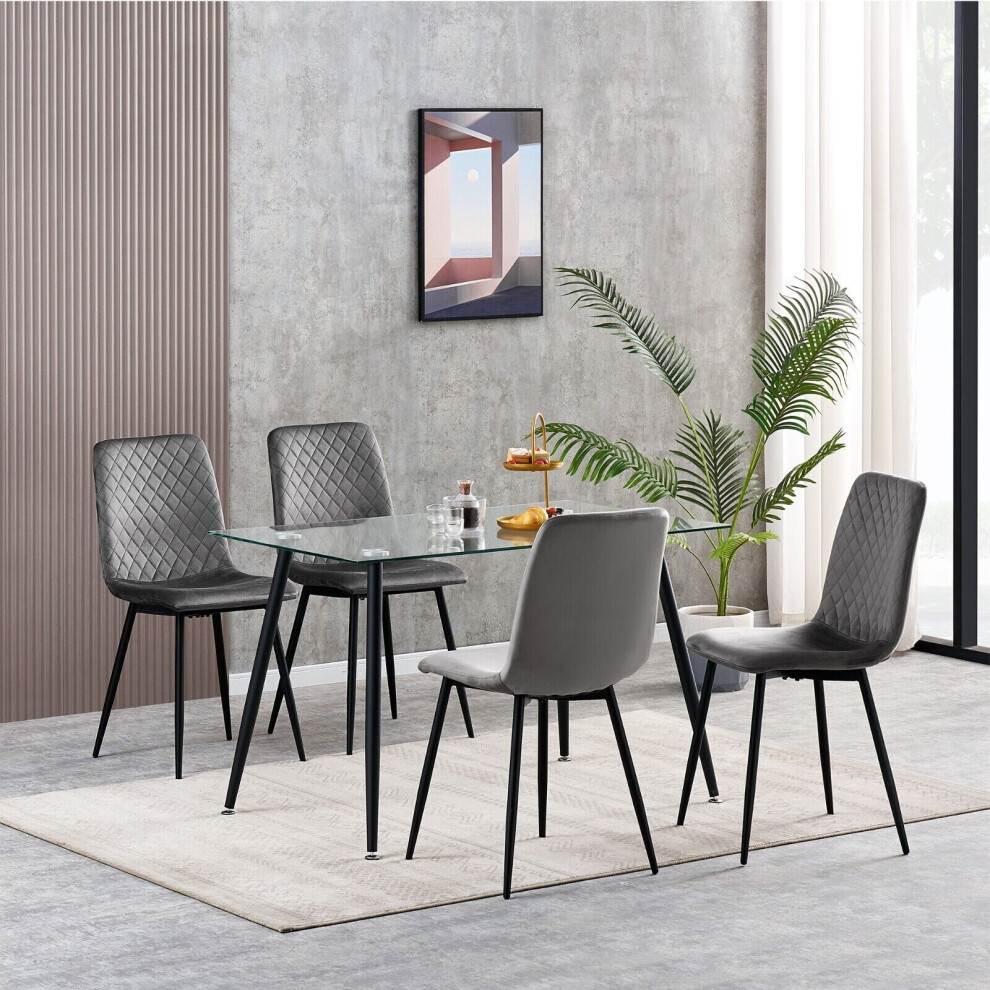 (4, Dark grey) Set of 1/2/4 Designer Velvet Fabric Dining Chairs Metal Legs Lexi Chairs