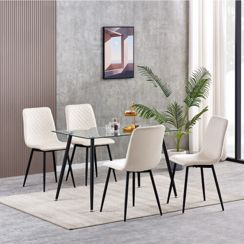 (4, Beige) Set of 1/2/4 Designer Velvet Fabric Dining Chairs Metal Legs Lexi Chairs