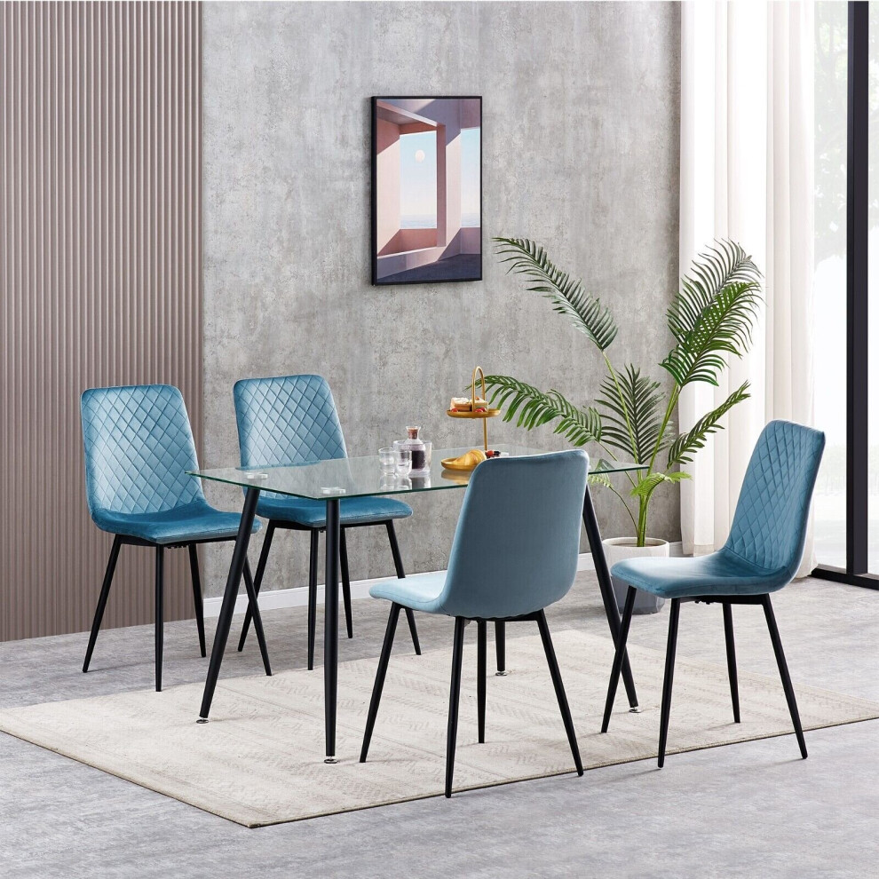 (4, Light blue) Set of 1/2/4 Designer Velvet Fabric Dining Chairs Metal Legs Lexi Chairs