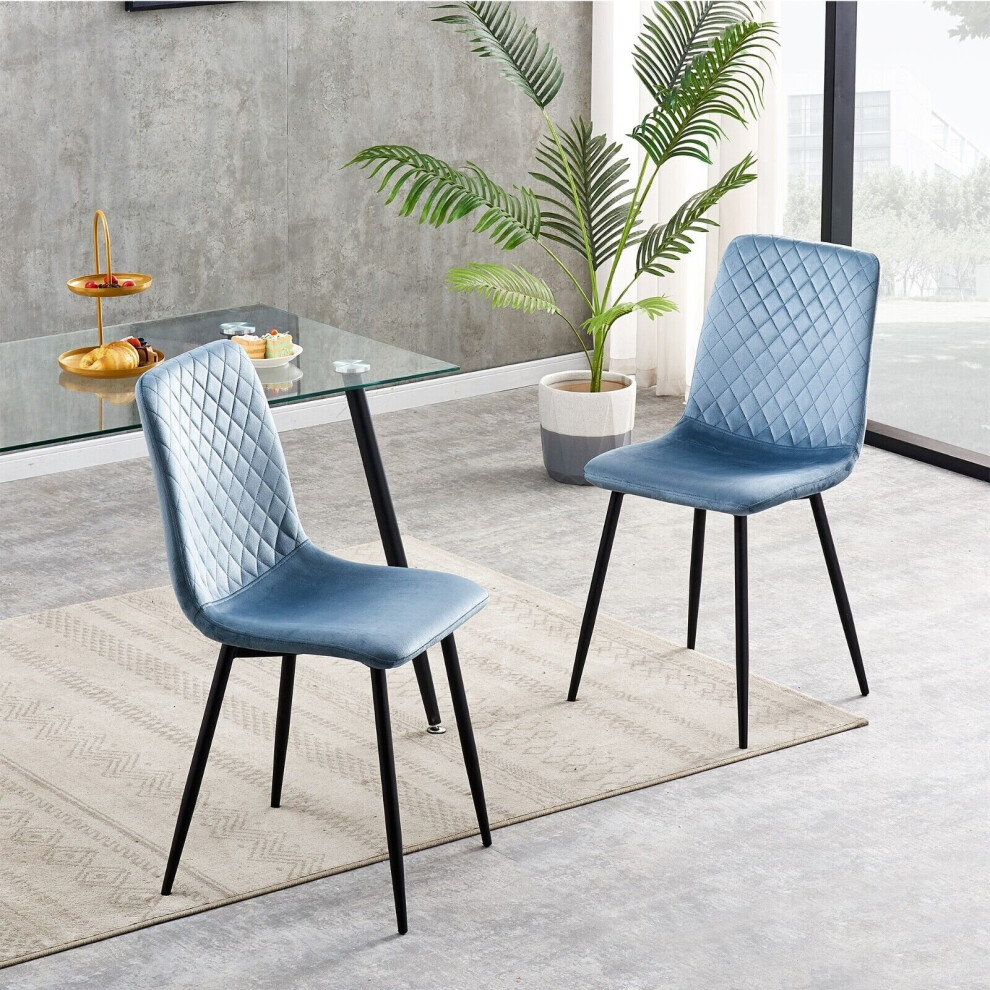 (2, Light blue) Set of 1/2/4 Designer Velvet Fabric Dining Chairs Metal Legs Lexi Chairs