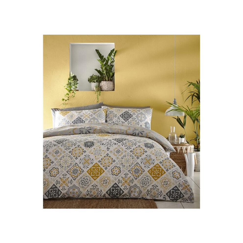 (Ochre, King) Moroccan bedding eastern nights tile print duvet cover sets ochre yellow or teal