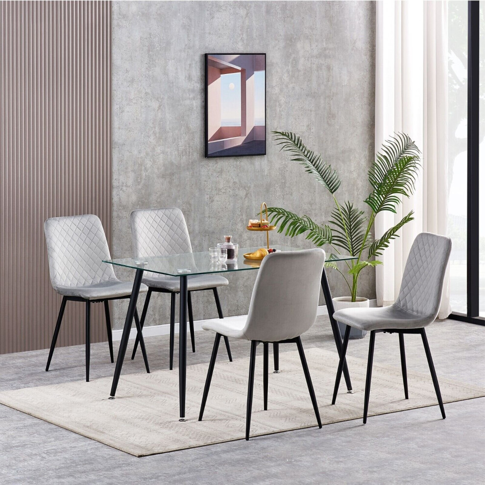 (4, Light grey) Set of 1/2/4 Designer Velvet Fabric Dining Chairs Metal Legs Lexi Chairs