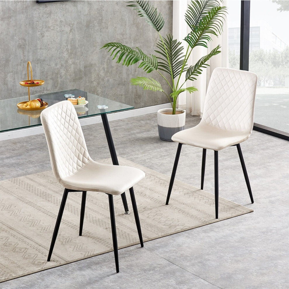 (2, Beige) Set of 1/2/4 Designer Velvet Fabric Dining Chairs Metal Legs Lexi Chairs