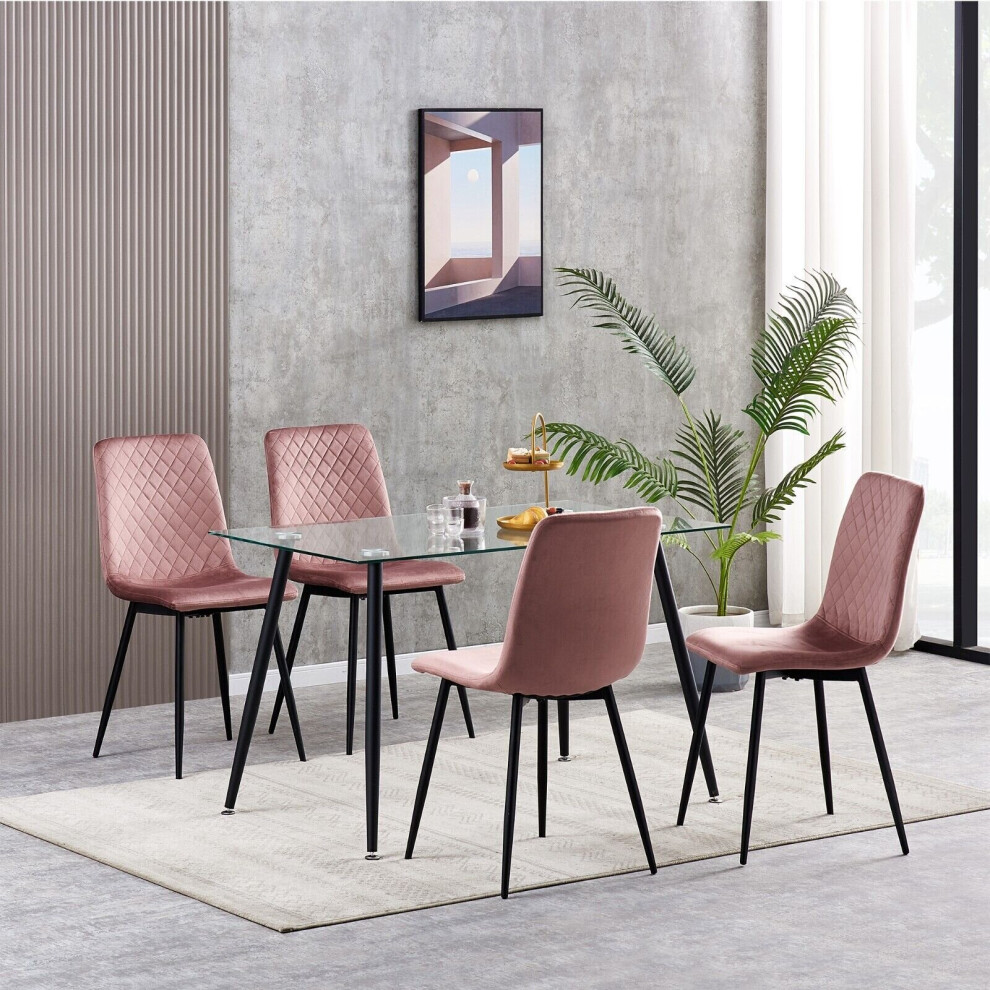 (4, Pink) Set Of 1/2/4 Designer Velvet Fabric Dining Chairs Metal Legs Lexi Chairs