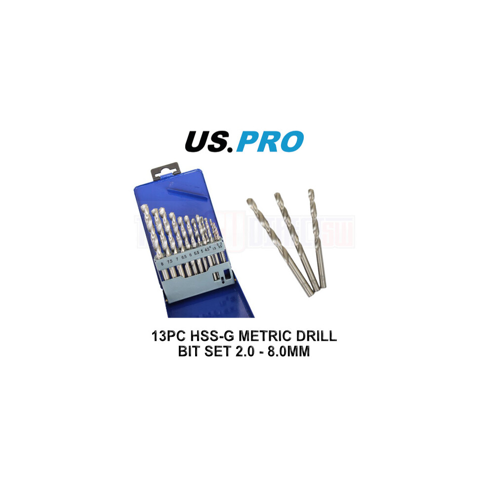 US PRO Tools 13PC HSS-G Metric HSS Drill Bit Set 2-8mm Bits 2414