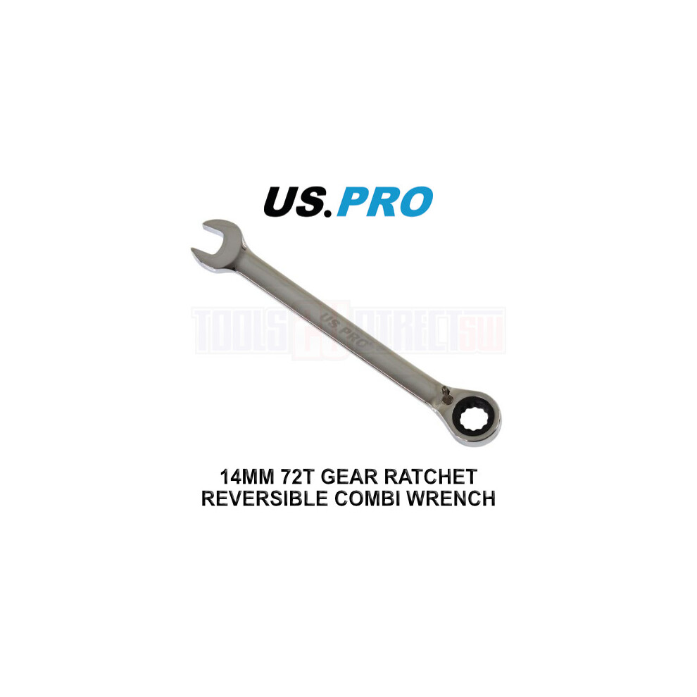 US PRO Tools 14mm Reversible Ratchet Spanner Wrench 72 Teeth Open & Ring End Wrench 3671