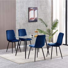(4, Blue) Set of 1/2/4 Designer Velvet Fabric Dining Chairs Metal Legs Lexi Chairs