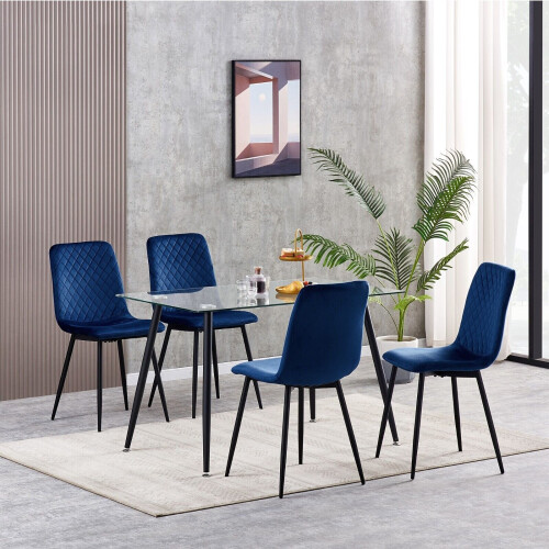 (4, Blue) Set of 1/2/4 Designer Velvet Fabric Dining Chairs Metal Legs Lexi Chairs