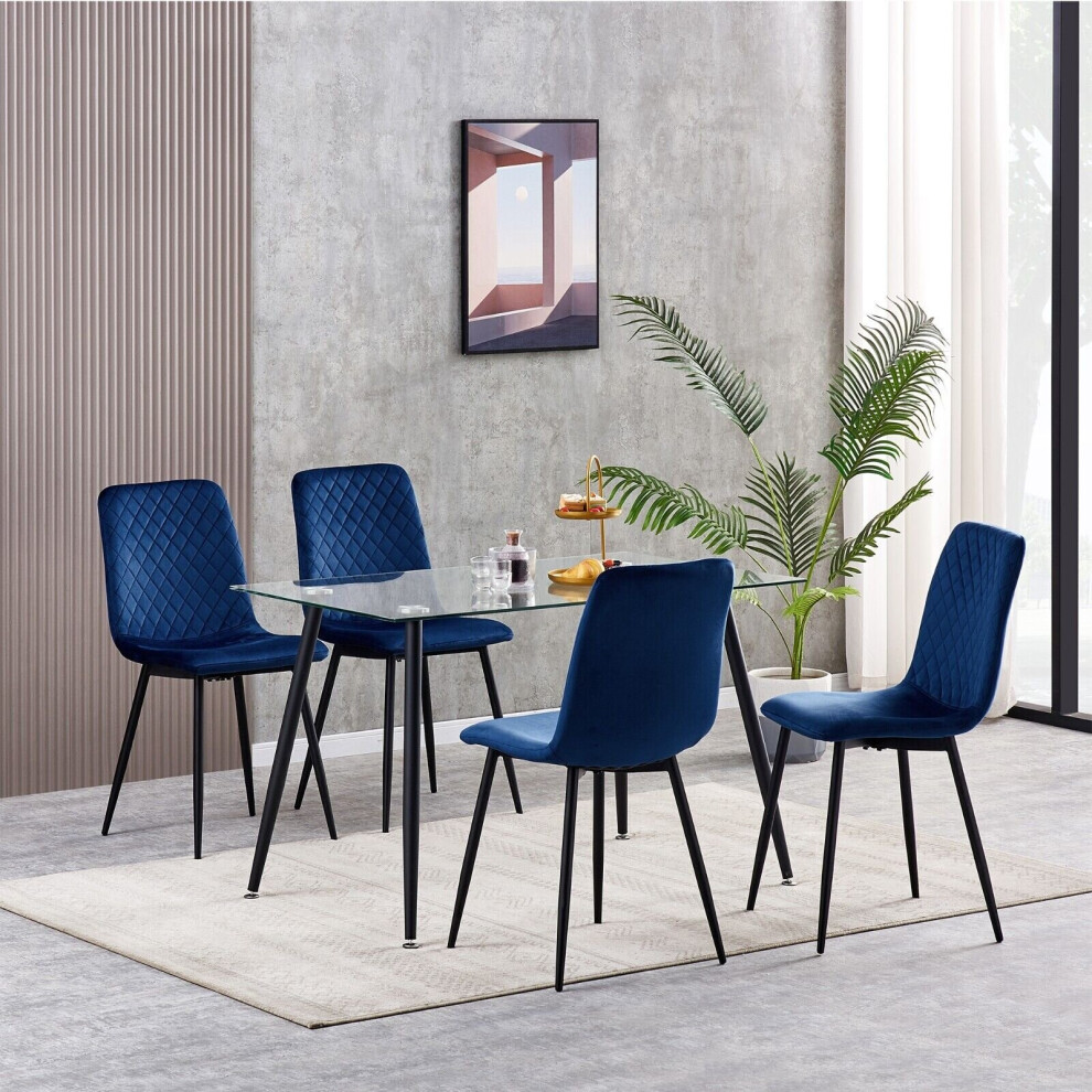 (4, Blue) Set Of 1/2/4 Designer Velvet Fabric Dining Chairs Metal Legs Lexi Chairs