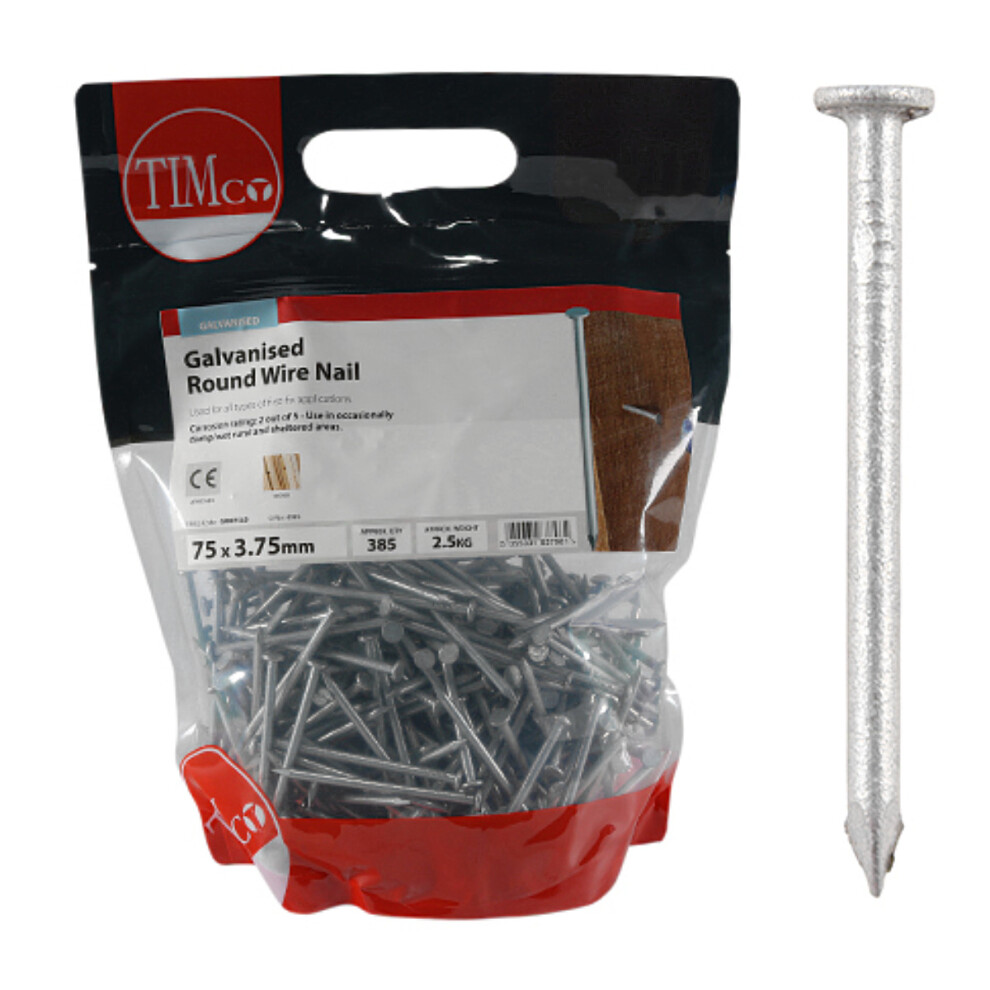 Timco Galvanised Round Wire Nails - 75 X 3.75 (2.5 Kilogram Pack) 5055331837981