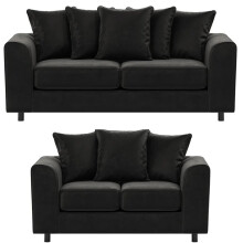 (Black, 3 & 2 Seater Set ) Brooklyn Plush Velvet Foam 3 & 2 Seater Sofa Set