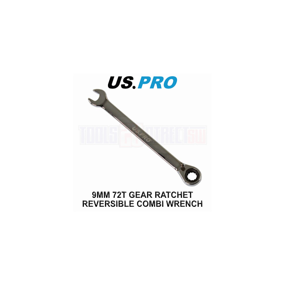 US PRO Tools 9mm Reversible Ratchet Spanner Wrench 72 Teeth Open & Ring End Wrench 3666