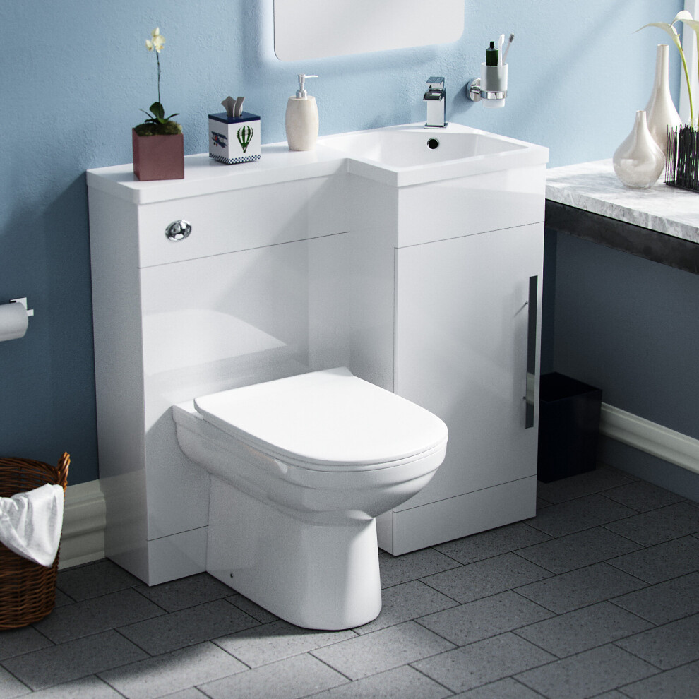 Debra White L-Shape RH Small 900mm Vanity Unit Sink Toilet Bathroom - Flat Pack