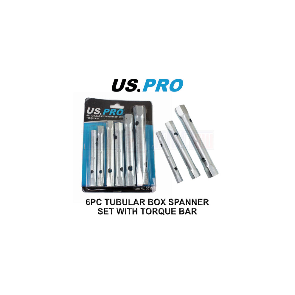 US PRO 6pc Metric Box Spanner Set / Tubular Box Spanner & Torque Bar 8-19mm 3515