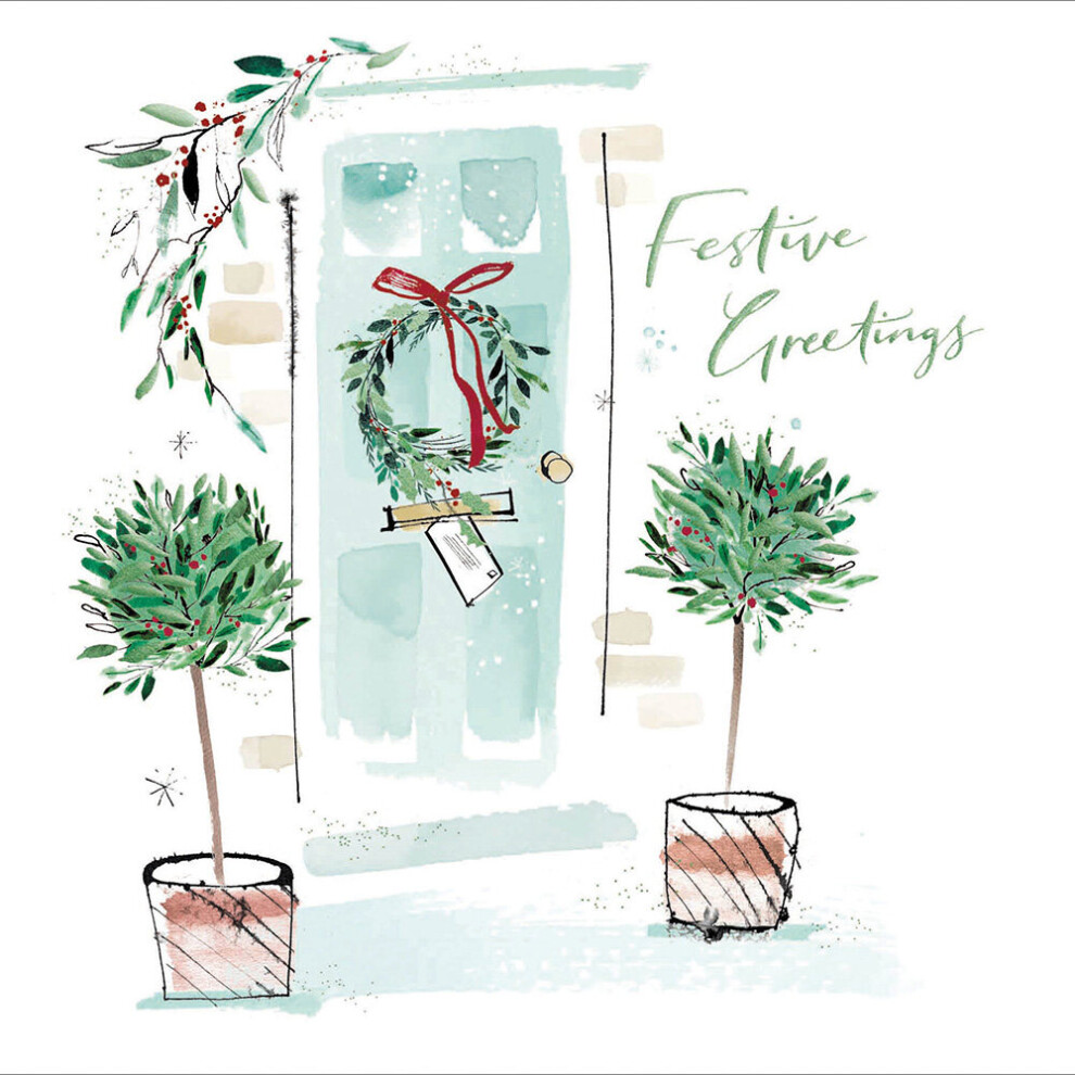 Woodmansterne Quill & Ink Festive Greetings Foiled Christmas Card Xmas Greeting Cards Green
