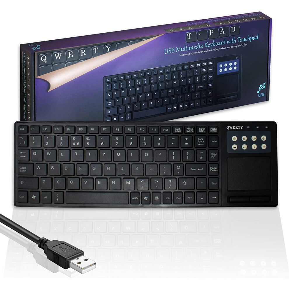 Wired USB Multimedia TPad Keyboard with Touchpad Mouse | All-in-One Touch Pad Design | UK QWERTY Layout | Precise and reliable Touchpad Scroll