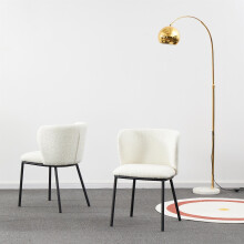 Set of 2 Mandy Dining Chairs, White Boucle Upholstered Chairs with Black Legs
