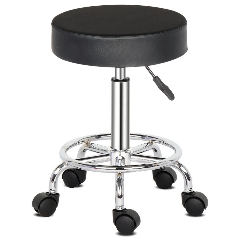 (Black) Height Adjustable Swivel Round Salon Stool Bar Rolling Chair