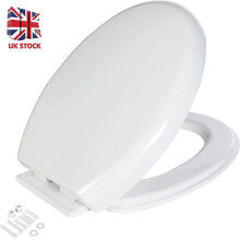 Toilet Seat Round with Non-Slip Seat Bumpers, Universal Quiet-Close Toilet Lid, Never Loosen and Easy to Install, Durable Plastic, White, Fits Standar