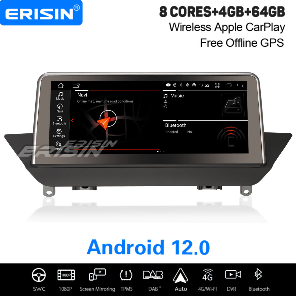 10.25" IPS Android 12.0 DAB+ Sat Nav CarPlay WiFi 4G Car Stereo For BMW E84 X1 CIC 64GB ROM