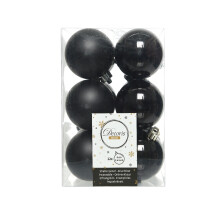 12 Black Christmas 6cm Shatterproof Tree Baubles Shiny Matt Decoration