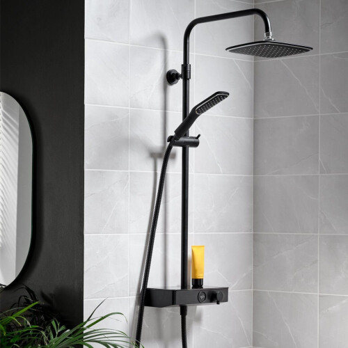 Triton Triton Thermostatic Mixer Bar Shower Twin Head Adjustable Riser Rail Black 1