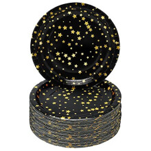 Paper Plates, CEILIWEN Black and Gold Party Plates, 9inch Disposable Paper Plates, Picnic Plates, Party Tableware Dinnerware Plates Party Supplie