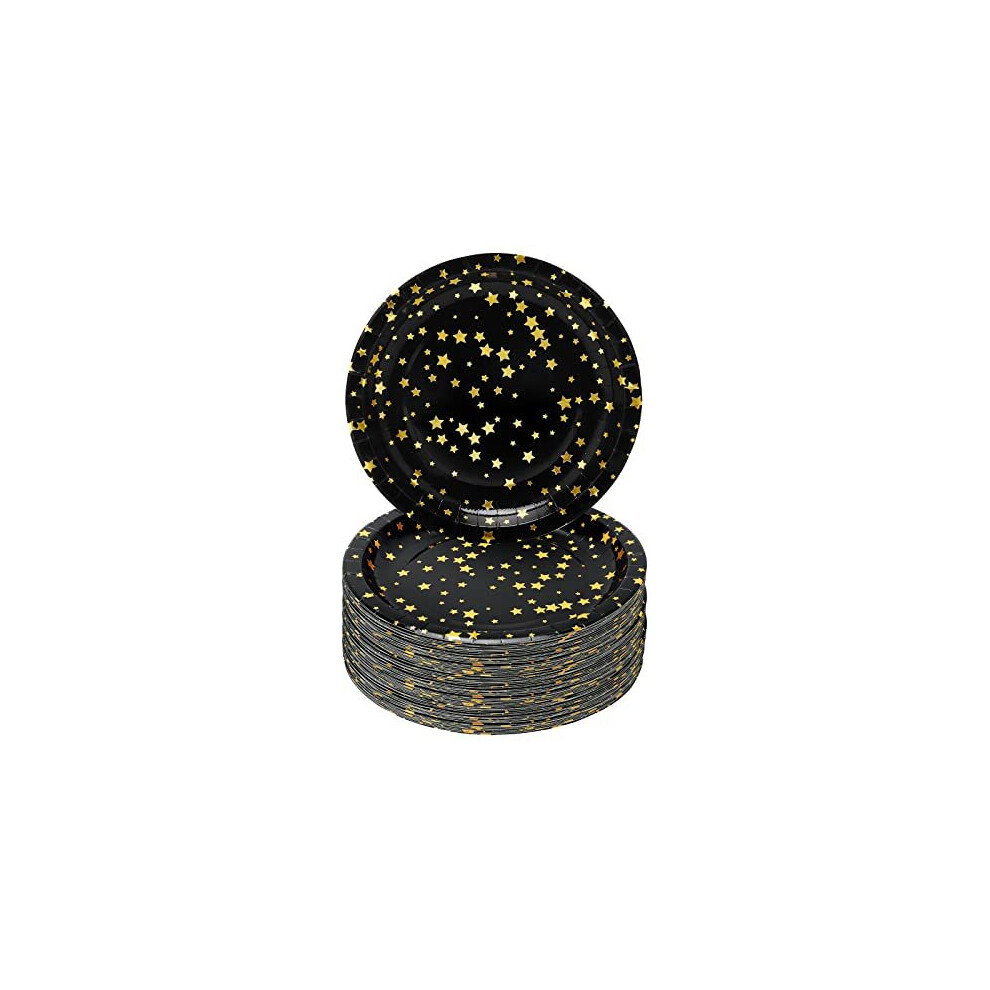 Ceiliwen Paper Plates, And Party Plates, 9Inch Disposable Paper Plates, Picnic Plates, Party Tableware Dinnerware Plates Party Supplie Black/Gold Size 9