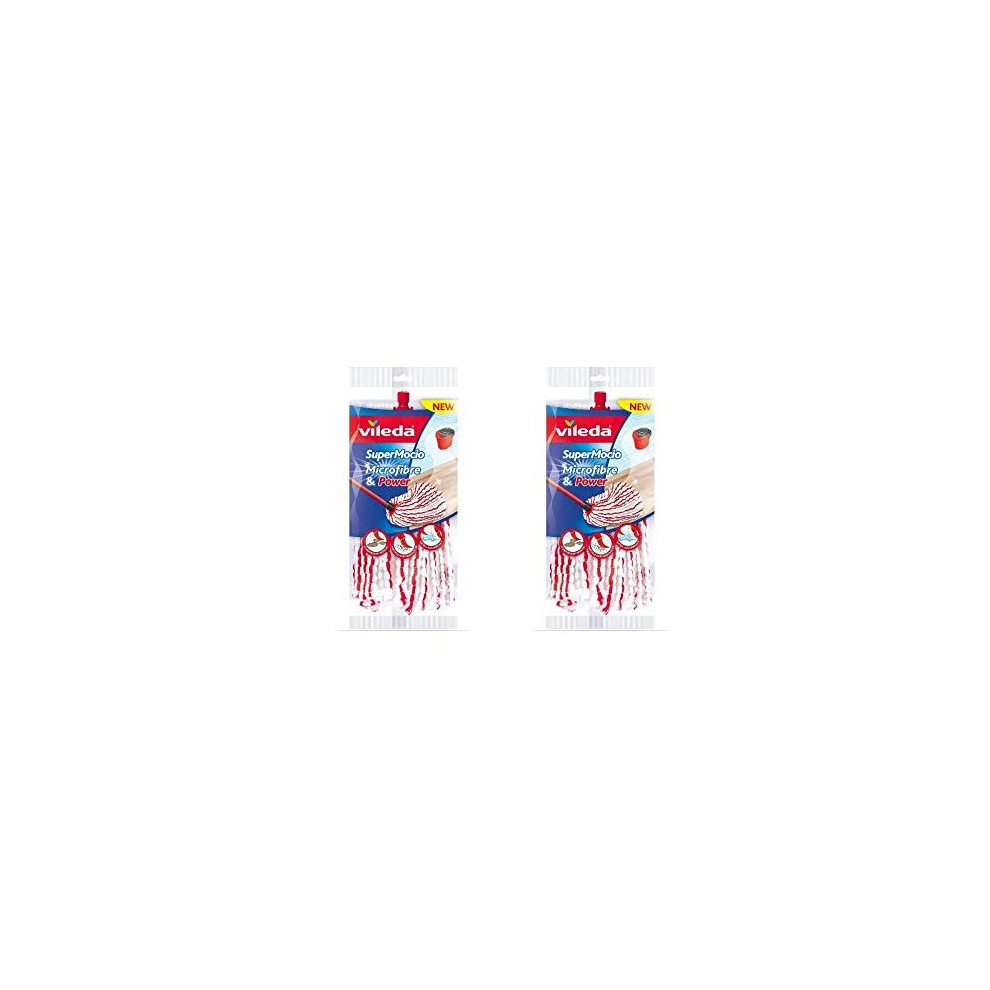 Vileda 2 pieces SuperMocio Microfibre & Power Mop Head, Fiber, Multicoloured, 7x14x40 cm