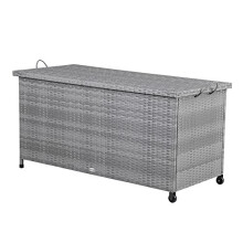 CASARIA Storage Box Waterproof 122x56x61cm Rollable Garden Chest Poly Rattan Wicker Seat Bench Chest Removable Inner Lining Grey