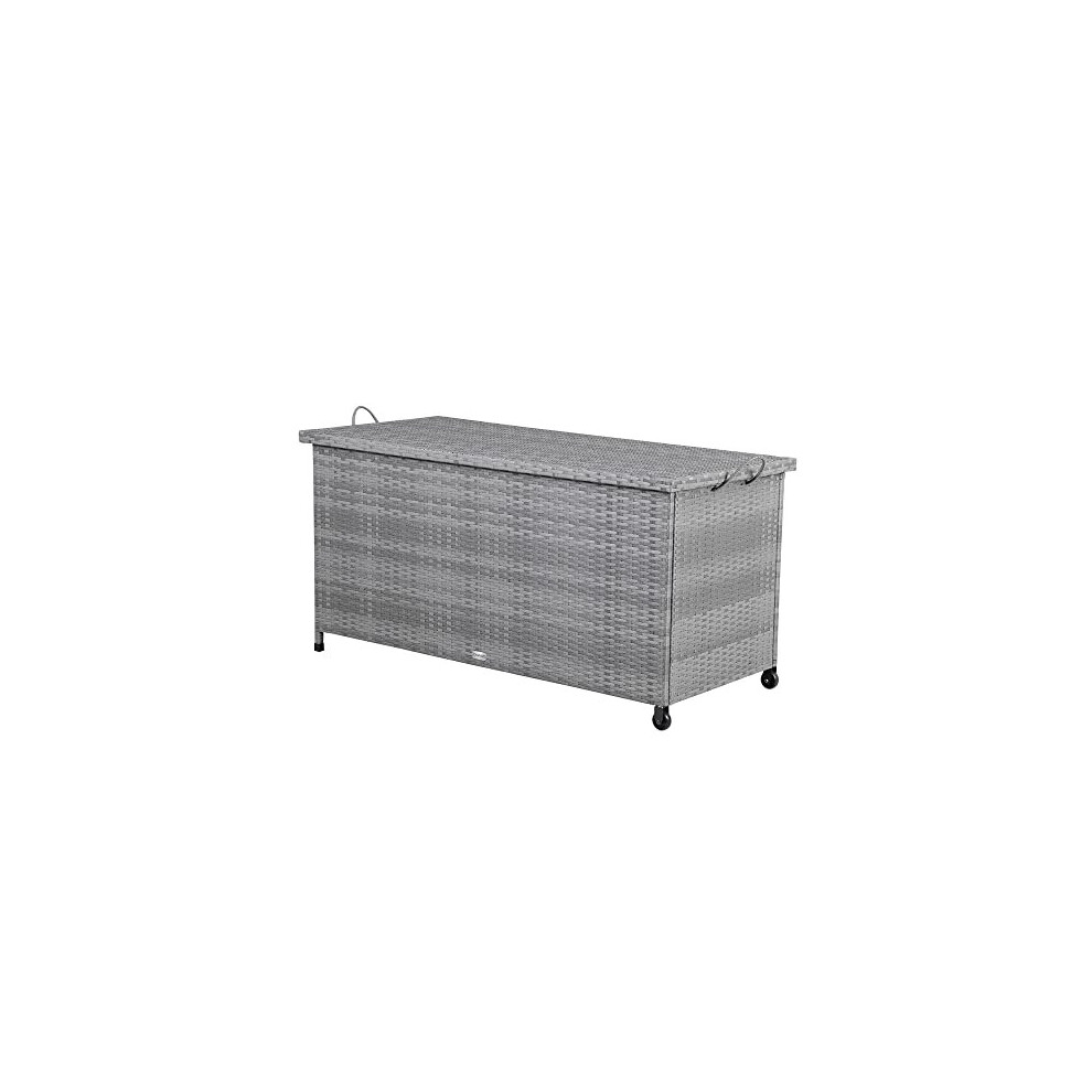 CASARIA Storage Box Waterproof 122x56x61cm Rollable Garden Chest Poly Rattan Wicker Seat Bench Chest Removable Inner Lining Grey