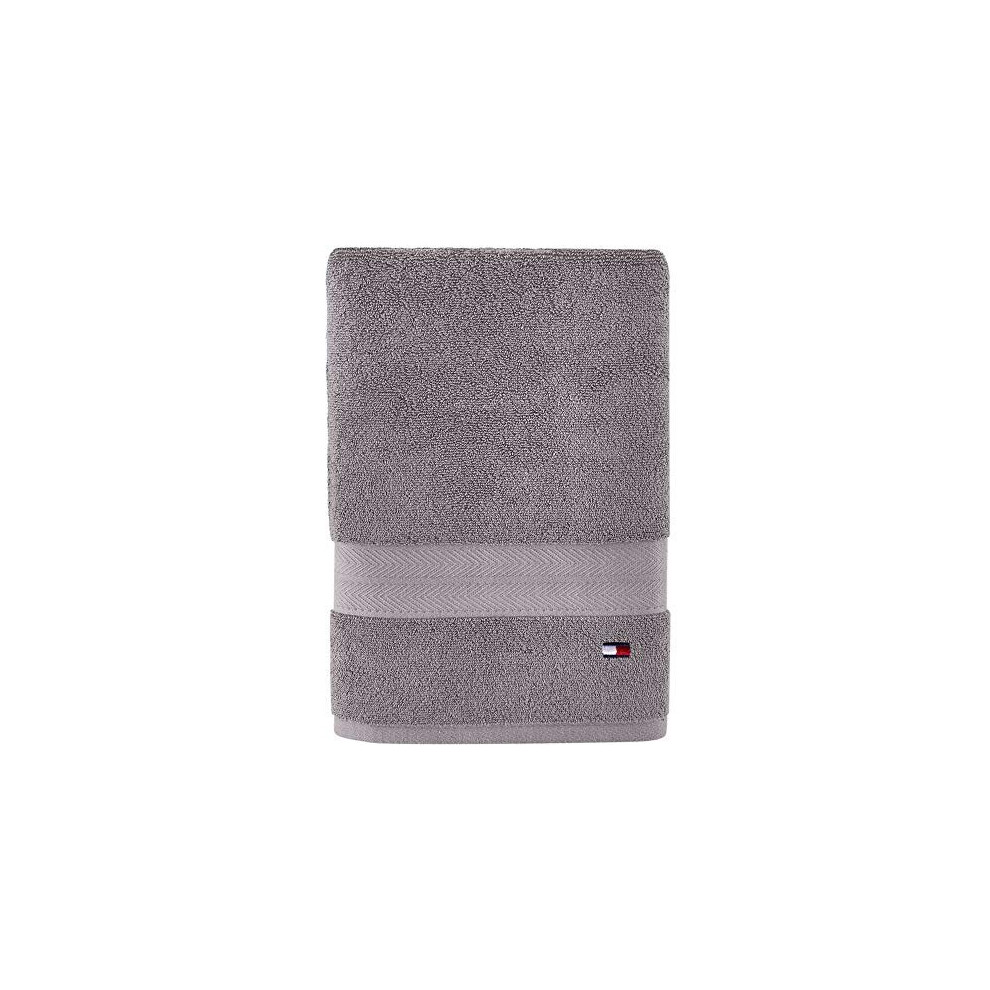 Tommy Hilfiger Solid Color Bath Towel 1 Piece - 30 X 54 Inches, 100% Cotton 574 GSM (Grey)