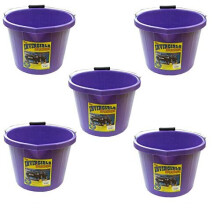 Airflow 5-Pack Heavy-Duty Invincible Builders Bucket, Purple, 3 gal (15 L) - Made in Britain