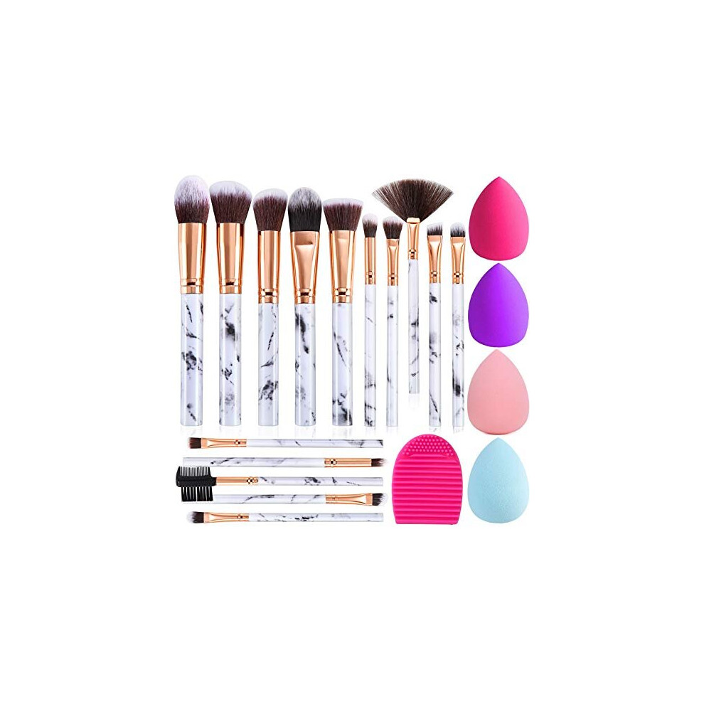 Makeup Brushes DUAIU 15PCs Marble Makeup Brush Set Premium Synthetic Kabuki Powder Blush Contour Foundation Concealer Eyeshadow Brushes with Makeup