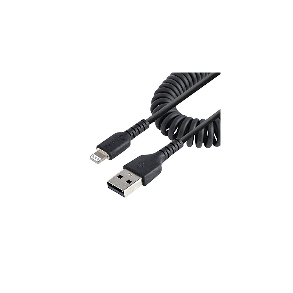 Startech.com 50Cm (20In) Usb To Lightning Cable, Mfi Certified, Coiled Iphone Charger Cable, Durable Tpe Jacket Aramid Fiber, Heavy Duty Coil Black