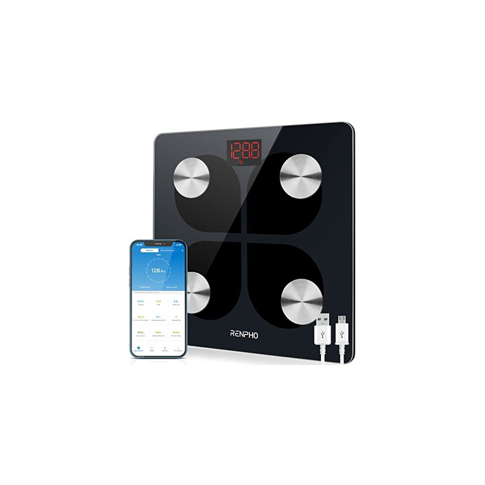 Renpho Usb Rechargeable Smart Body Fat Scales, Digital Bathroom Weighing Scale Bluetooth Scale With Baby Mode, Body Composition Monitor For Body