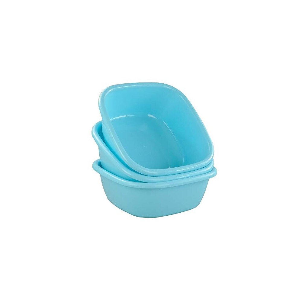 Fosly Set of 3 Plastic Square Washing up Bowl Basin, Light Blue Sink Bowls Small