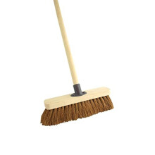 10" Soft Coco Broom Head with Handle Wooden Outdoor Garden Yard Cleaning Sweeping Brush