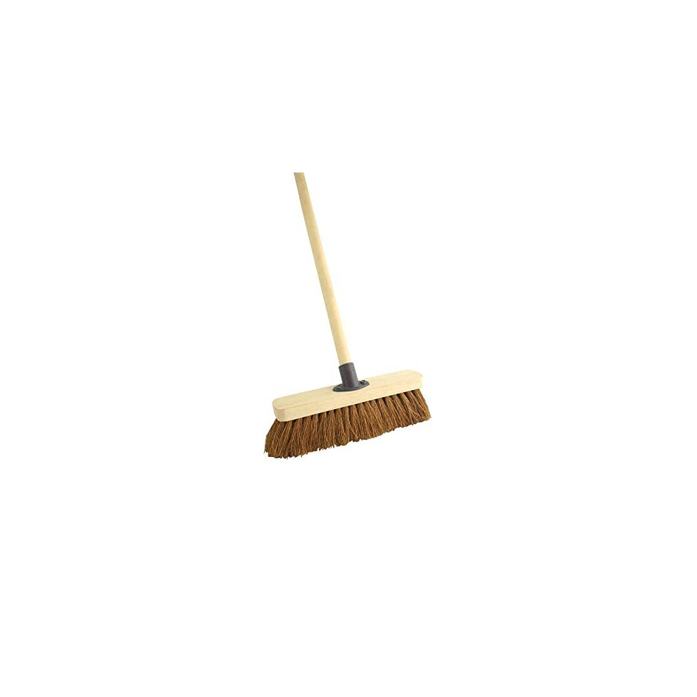 10" Soft Coco Broom Head with Handle Wooden Outdoor Garden Yard Cleaning Sweeping Brush